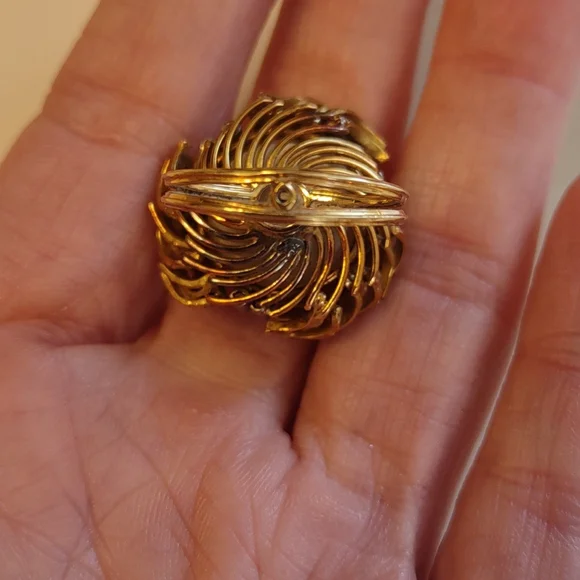 Mabe pearl 18kt Yellow Gold Ring, diamonds, estate Ring vintage - Picture 9 of 16